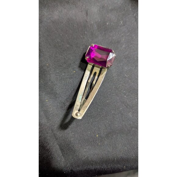 vintage Metal Hair Clip With Large Purple Gemstone Accent Estate Retro - Picture 4 of 5